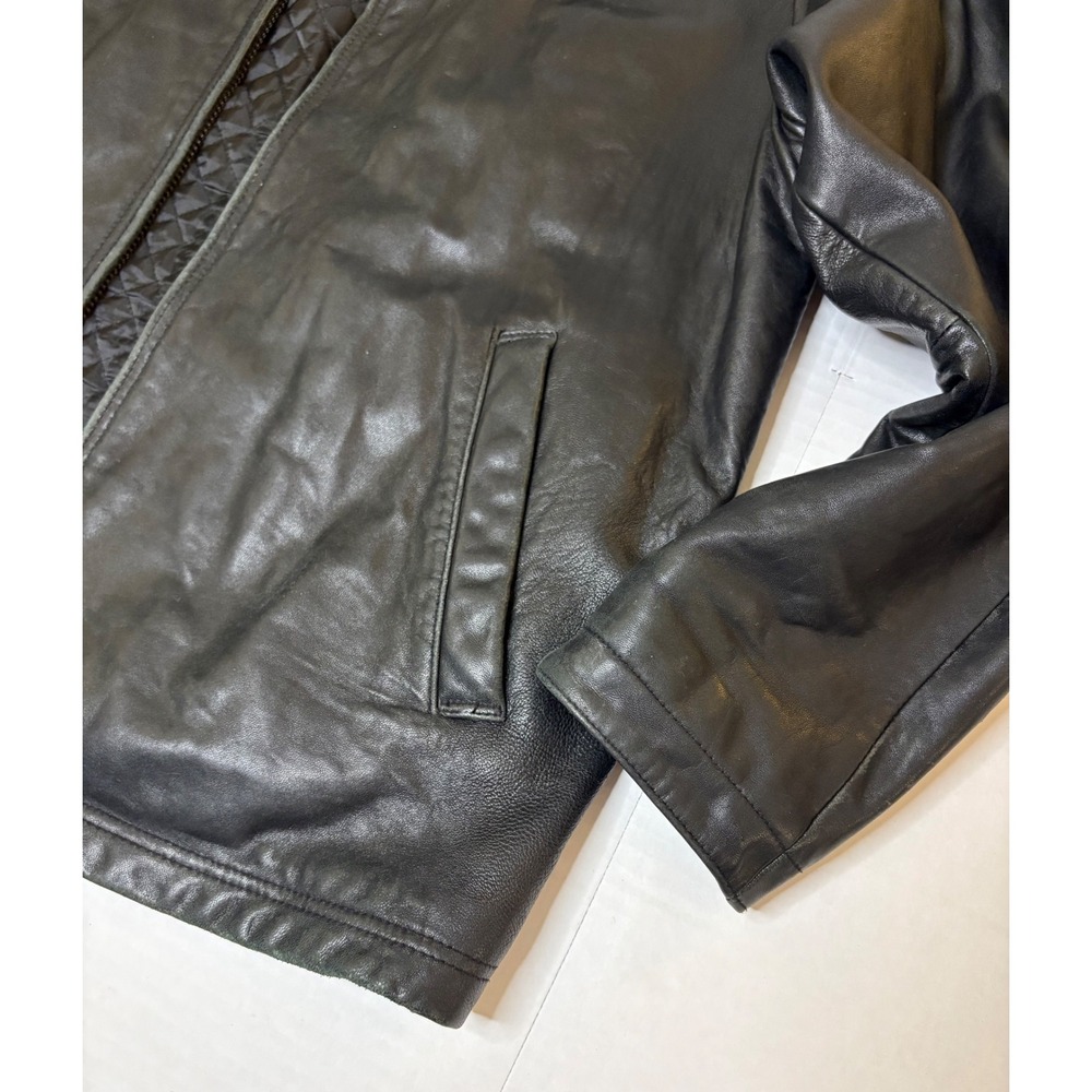 VTG Claiborne Black Genuine Lambskin Leather Quilted Bomber Jacket Mens - Picture 7 of 10